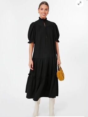 Tuckernuck POMANDER PLACE Black Selena Maxi Dress Puff Sleeve Tiered Sz L